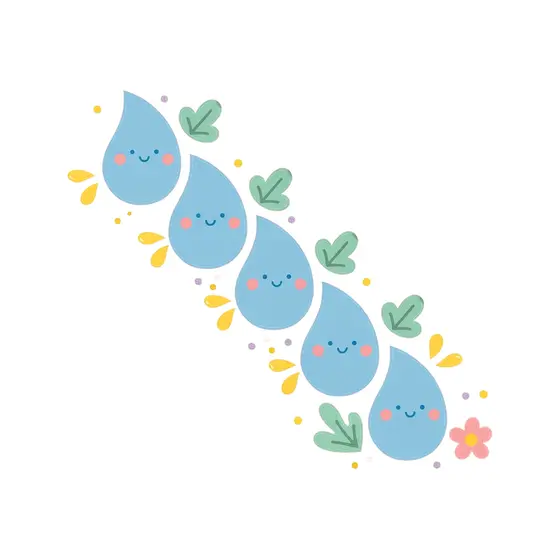 Five Smiling Droplets with Leaves