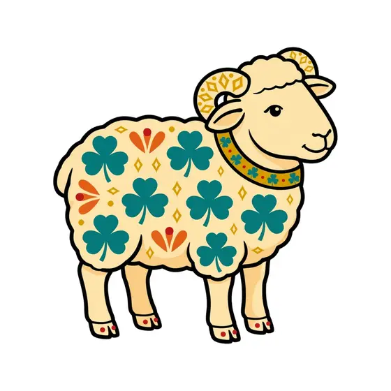 Cream Sheep With Teal Clover Pattern