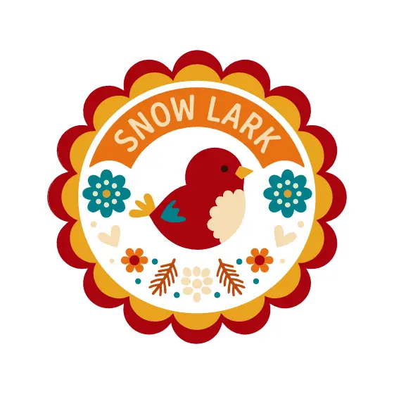 Red Songbird Badge With Blue Flowers