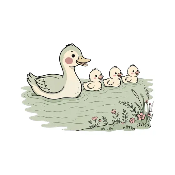 Mother Duck Leading Three Ducklings
