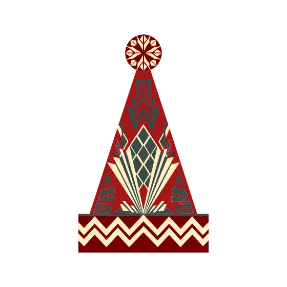 Red Art Deco Santa Hat With Snowflake Pompom