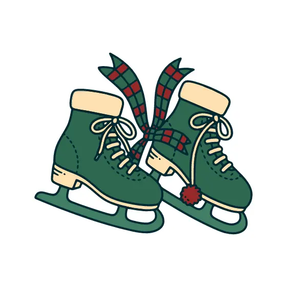 Green Ice Skates with Plaid Ribbon Bow