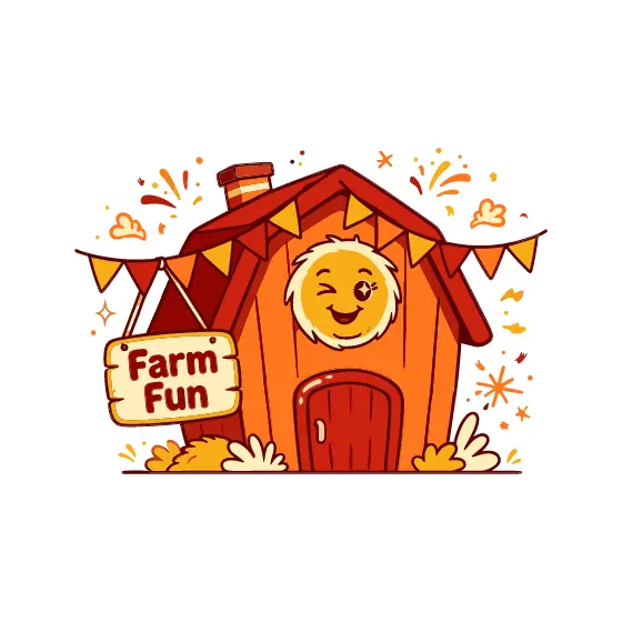Red Barn With Hanging Farm Fun Sign