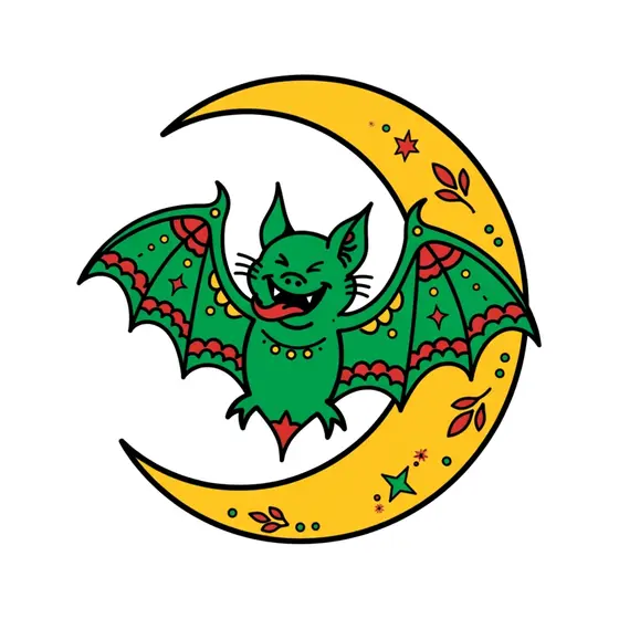 Green Grinning Bat On Yellow Moon