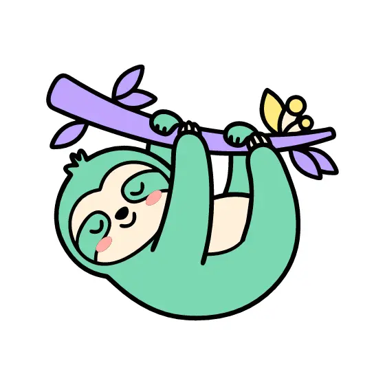 Sleepy Mint Sloth Hanging From Branch