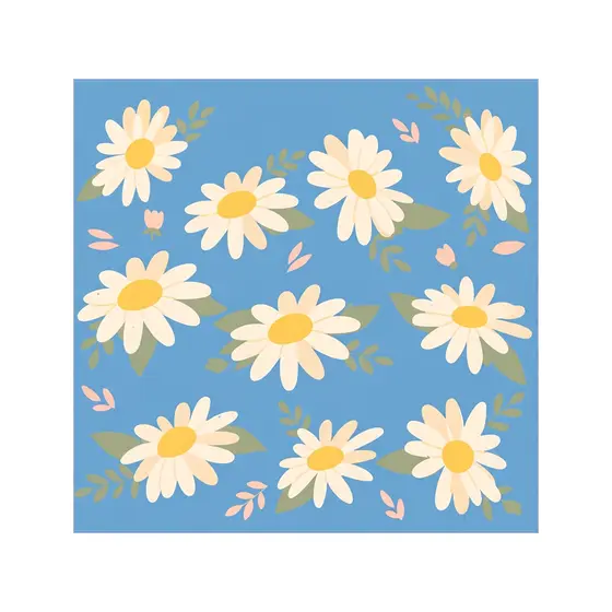 Staggered White Daisies on Blue