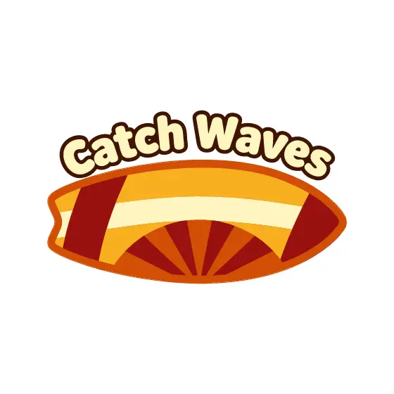 Curved Surfboard With Catch Waves Text