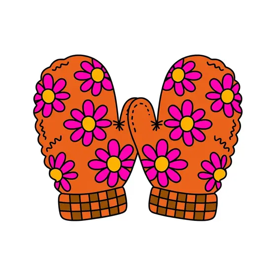 Orange Daisy Knit Mittens