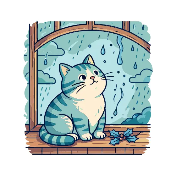 Tabby Cat Watching Rain On Windowsill
