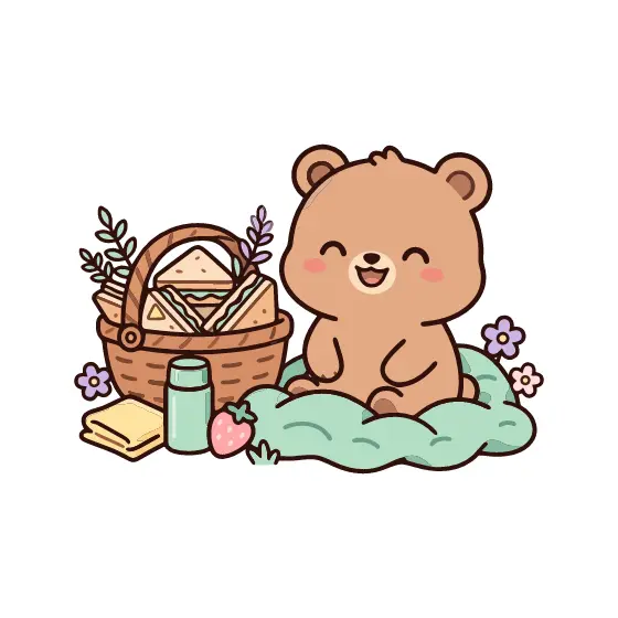 Smiling Bear With Picnic Basket