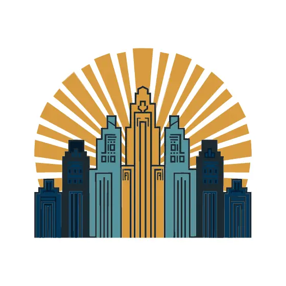 Art Deco Sunburst City Skyline