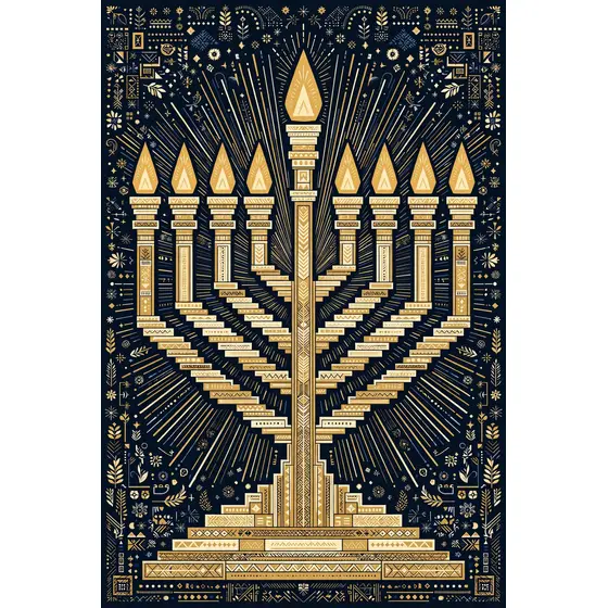 Gold Nine-Branch Menorah with Navy Rays