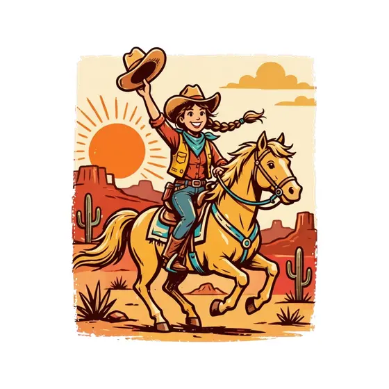 Cowgirl Waving Hat on Palomino