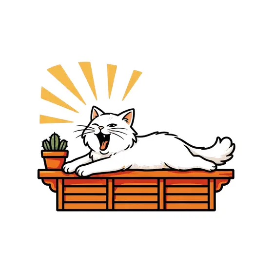 Sleepy White Cat Yawning on Windowsill