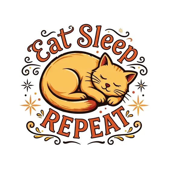Curled Cat Eat Sleep Repeat Circle