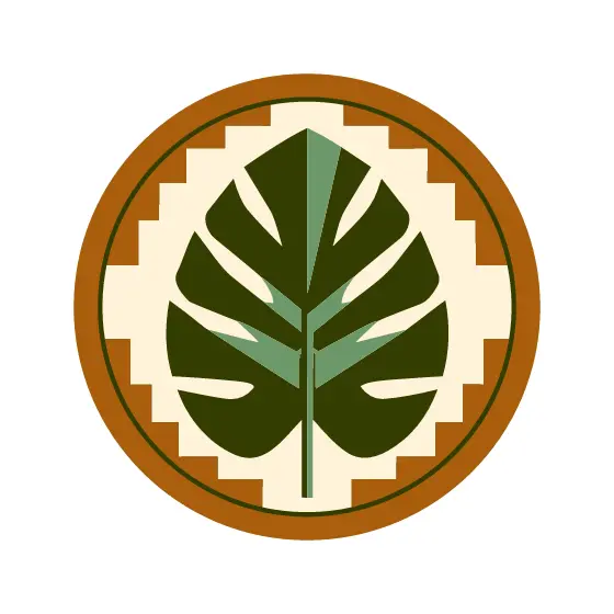 Monstera Leaf Emblem In Brown Ring
