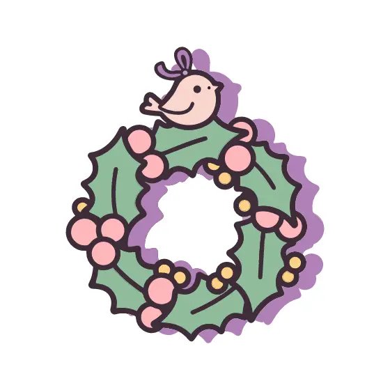 Holly Wreath With Songbird and Bow