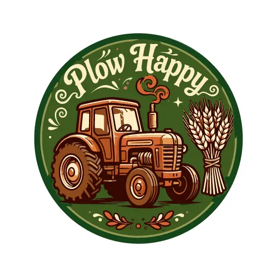 Green Badge With Orange Tractor and Wheat