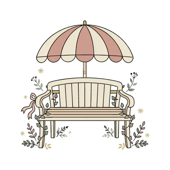 Striped Parasol Bench With Ivy
