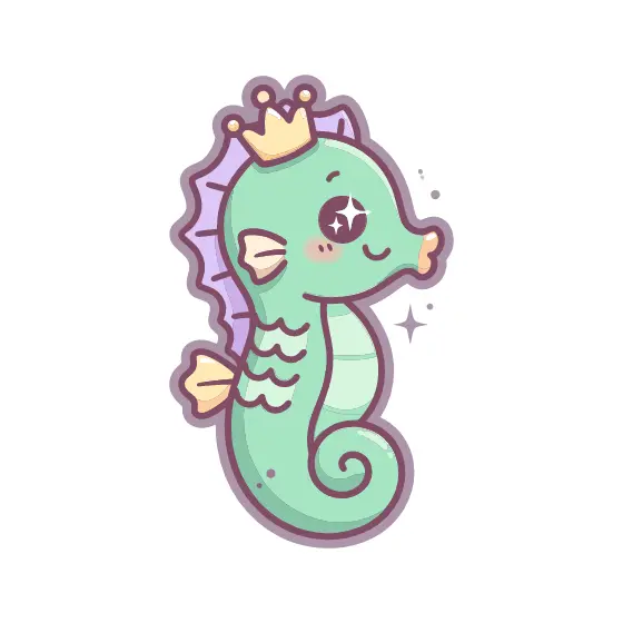 Crowned Kawaii Seahorse Sticker