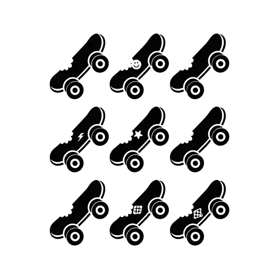 Skateboards With Bite Marks and Smiley Face