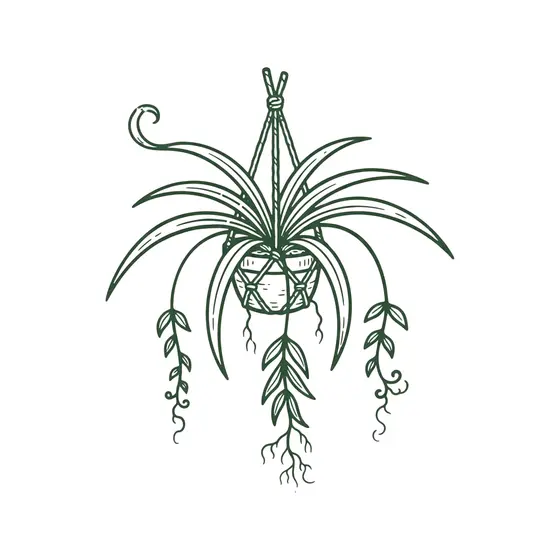 Spider Plant Hanging Basket Line Art
