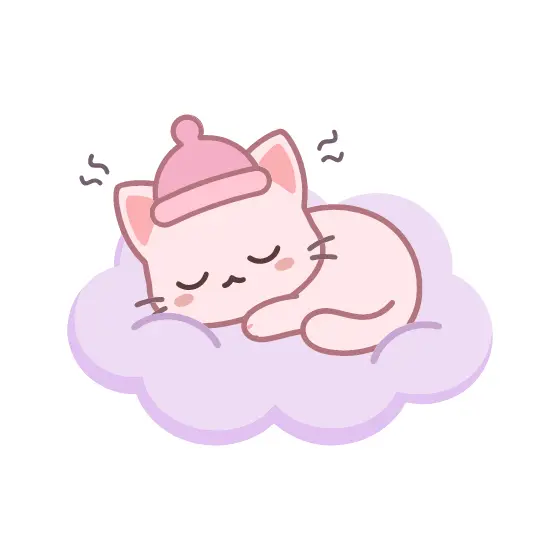 Sleepy Kawaii Pink Cat On Cloud