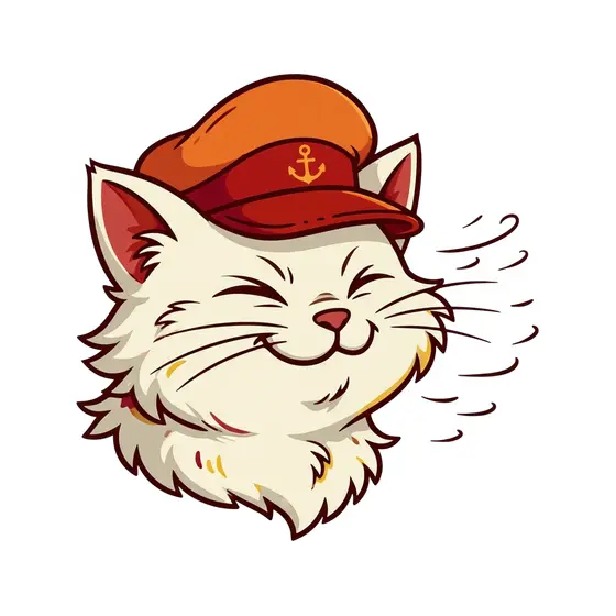 Squinting Cat in Red Sailor Cap