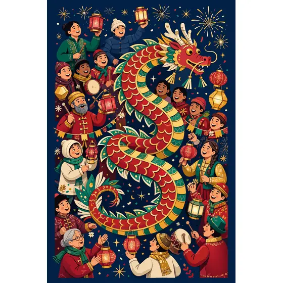 Festive Dragon Dance With Villagers