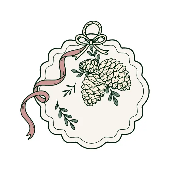 Pinecone Tag With Draped Ribbon