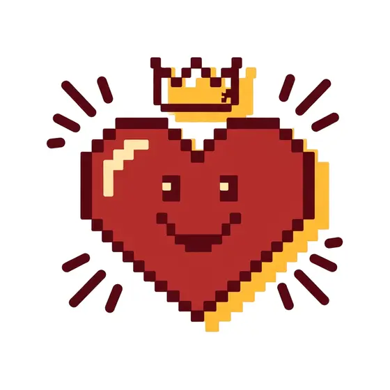 Red Pixel Heart With Gold Crown