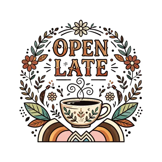 Boho Floral Open Late Coffee Label