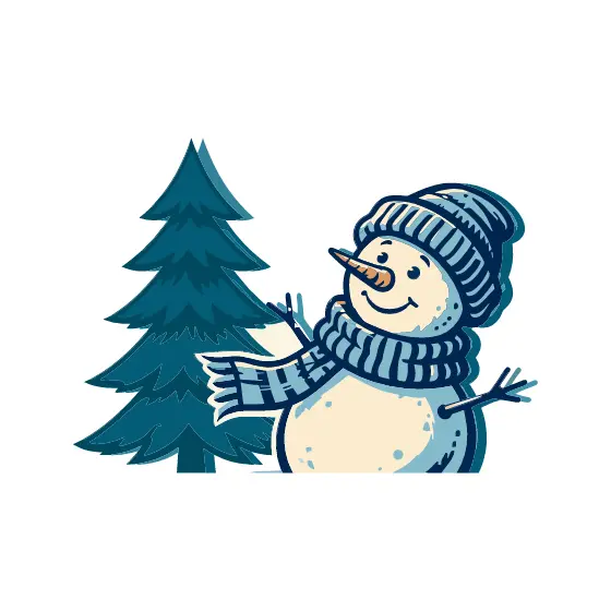 Waving Snowman Beside Green Pine