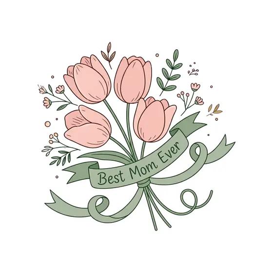 Tilted Tulips With Looping Ribbon