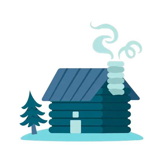 Teal Log Cabin With Smoke Ribbons