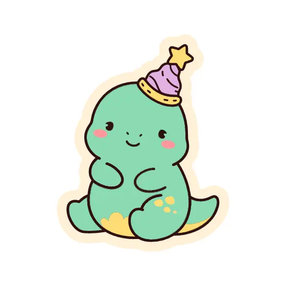 Seated Green Dino With Star Party Hat