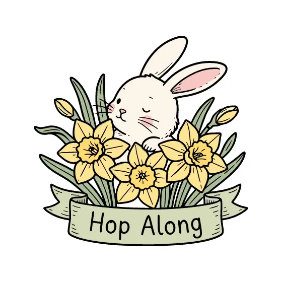Bunny Among Daffodils With Banner
