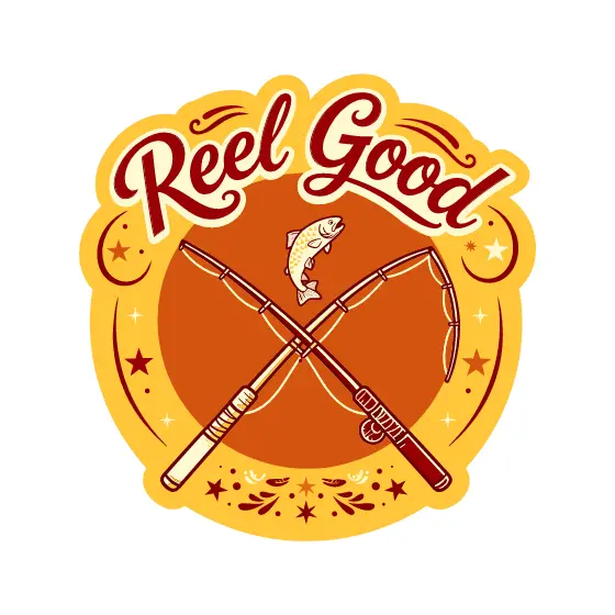 Retro Reel Good Fishing Badge Orange