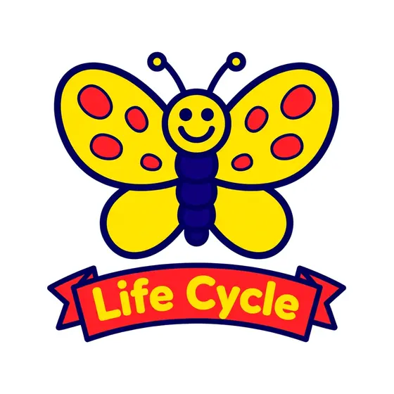 Smiling Yellow Butterfly With Life Cycle Banner