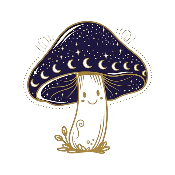 Smiling Mushroom With Moon Phase Cap