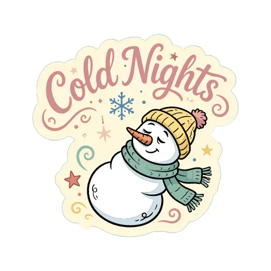 Cold Nights Sticker With Sleepy Snowman
