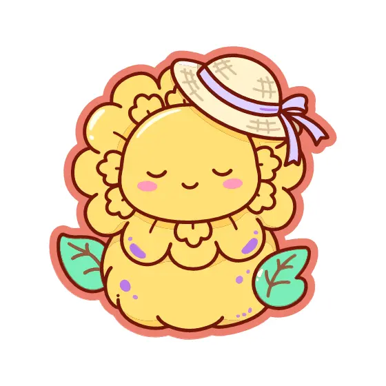 Sleepy Kawaii Sunflower With Straw Hat
