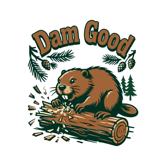 Brown Beaver Chewing Log Bold Lettering