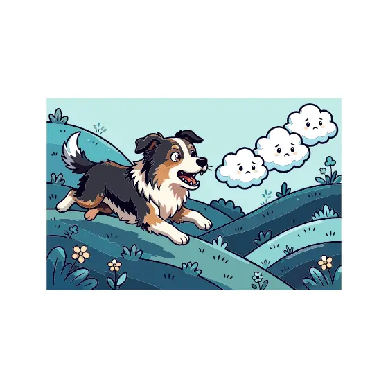 Border Collie Running Across Teal Hills