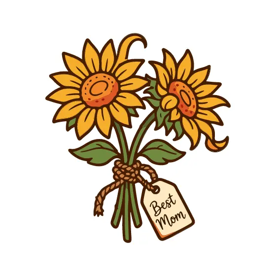 Twine-Tied Sunflower Pair With Best Mom Tag