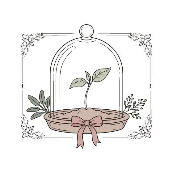 Seedling Under Glass Cloche with Ribbon