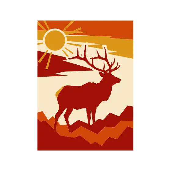 Elk Silhouette Against Sunset Ridge