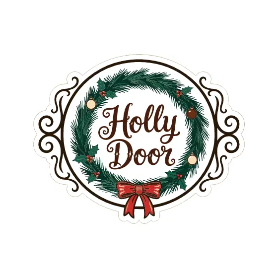 Holly Door Wreath Sticker With Red Bow