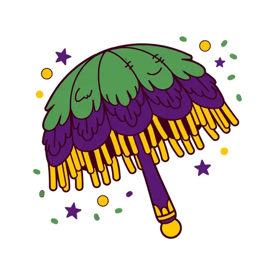 Green-Topped Parasol With Purple Feathers