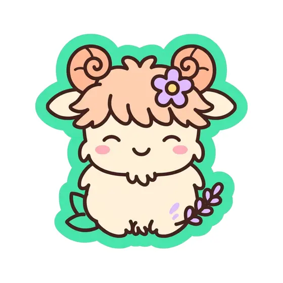Horned Calf With Flower and Lavender Sprig